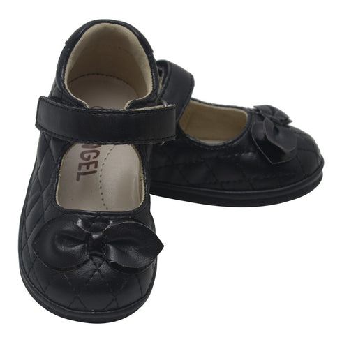 Angel Baby Girls Black Quilted Strap Bow Mary Jane Shoes 1-3 Baby - SophiasStyle.com